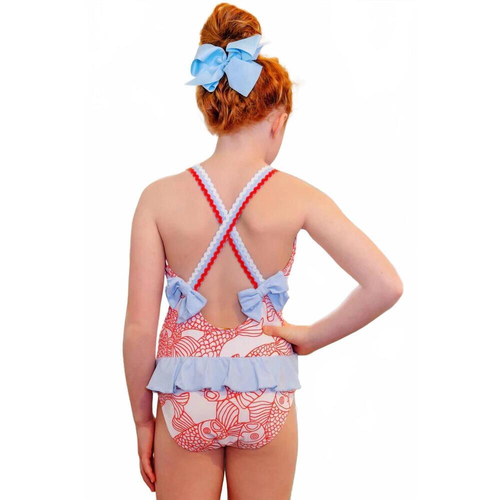 NEW THE BEAUFORT BONNET COMPANY girl's taylor bay bathing suit in red - Picture 3 of 4